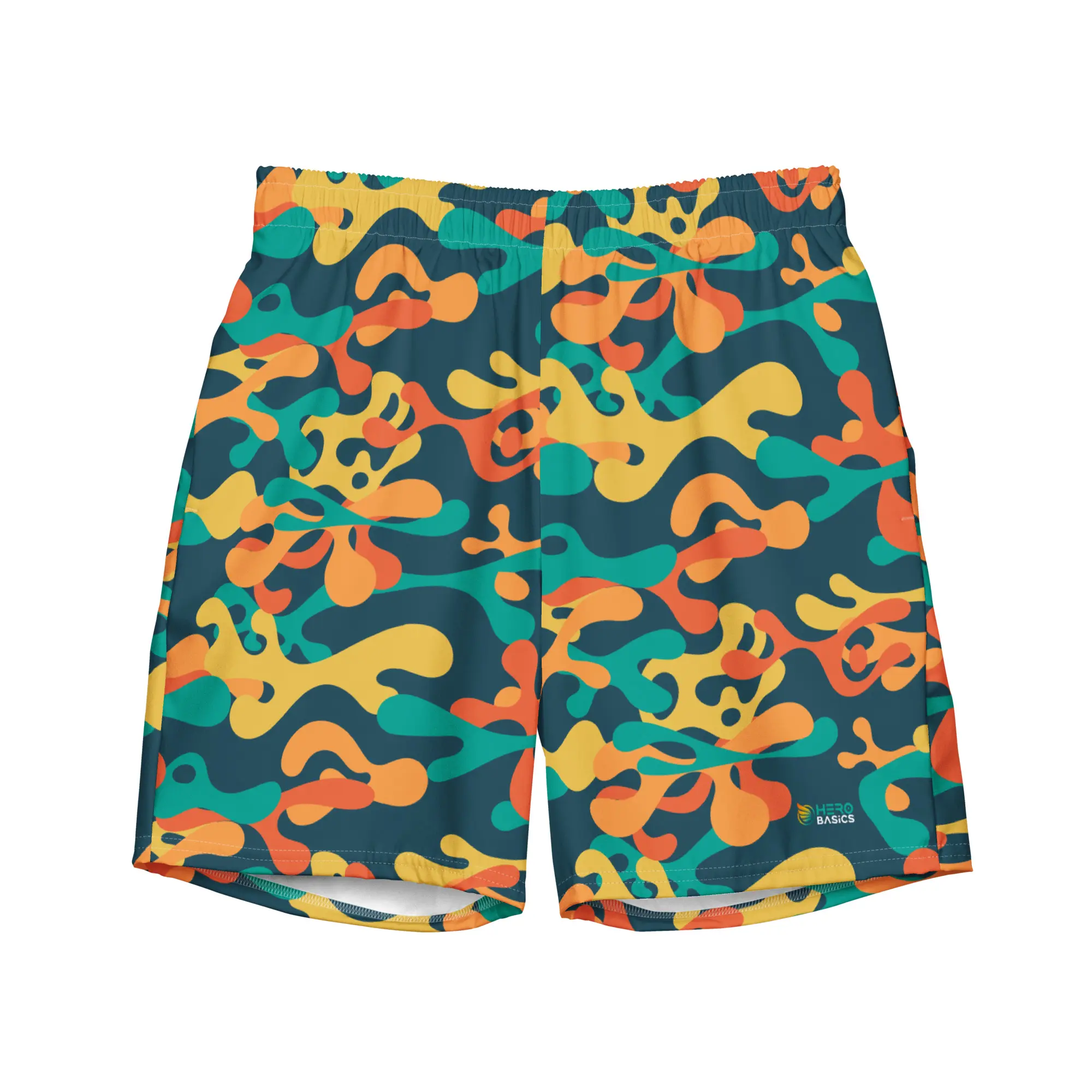 Hero Basics Mens Recycled Camo Swim Trunks, Eco-Friendly, UPF 50+ Anti-Chafe Liner, Quick-Drying Breathable Fabric, Multiple Pockets