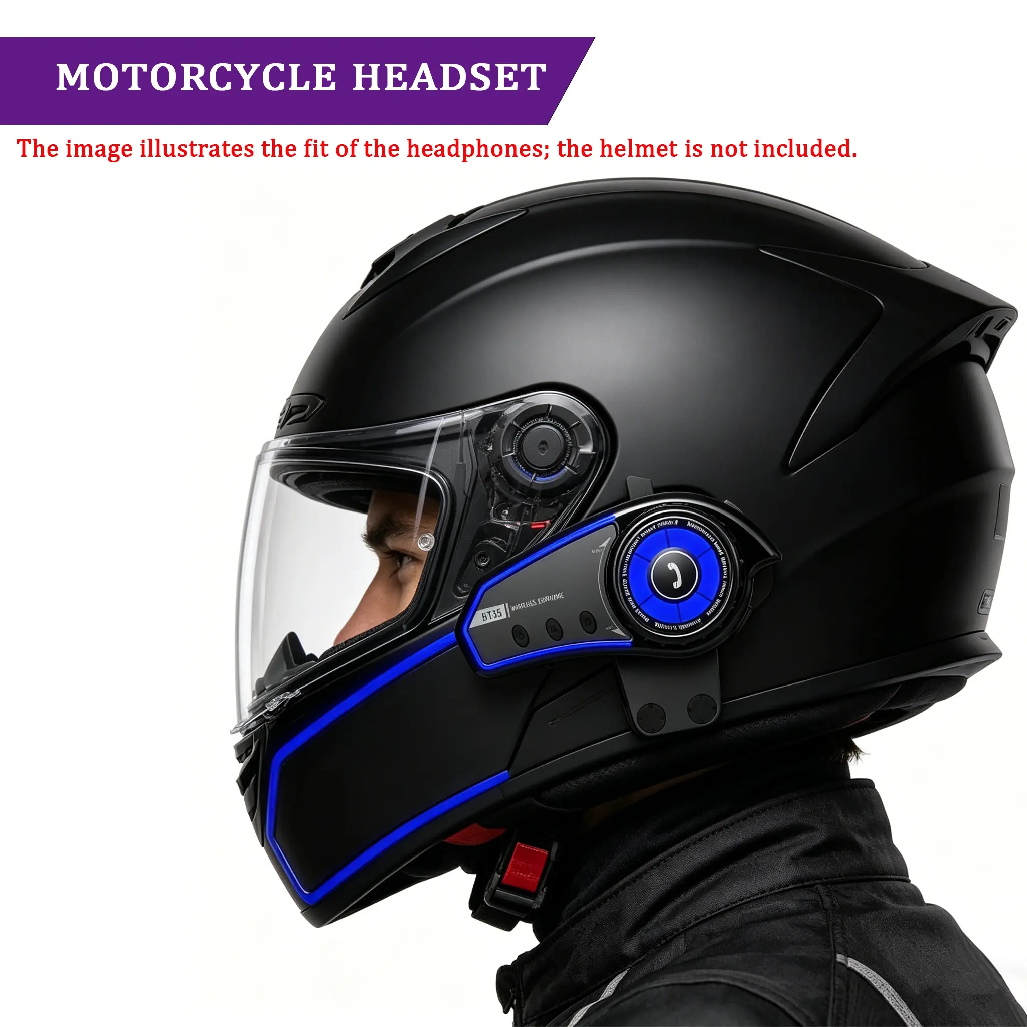 Bt35 Helmet Bluetooth-compatible Headset, Motorcycle Helmet Intercom, RGB Ambient Light, 500mah Battery, 30h Playtime, Voice Assistant, Hi-Fi Sound, Low Latency, Hands-Free Calling, Motorcycle Accessories