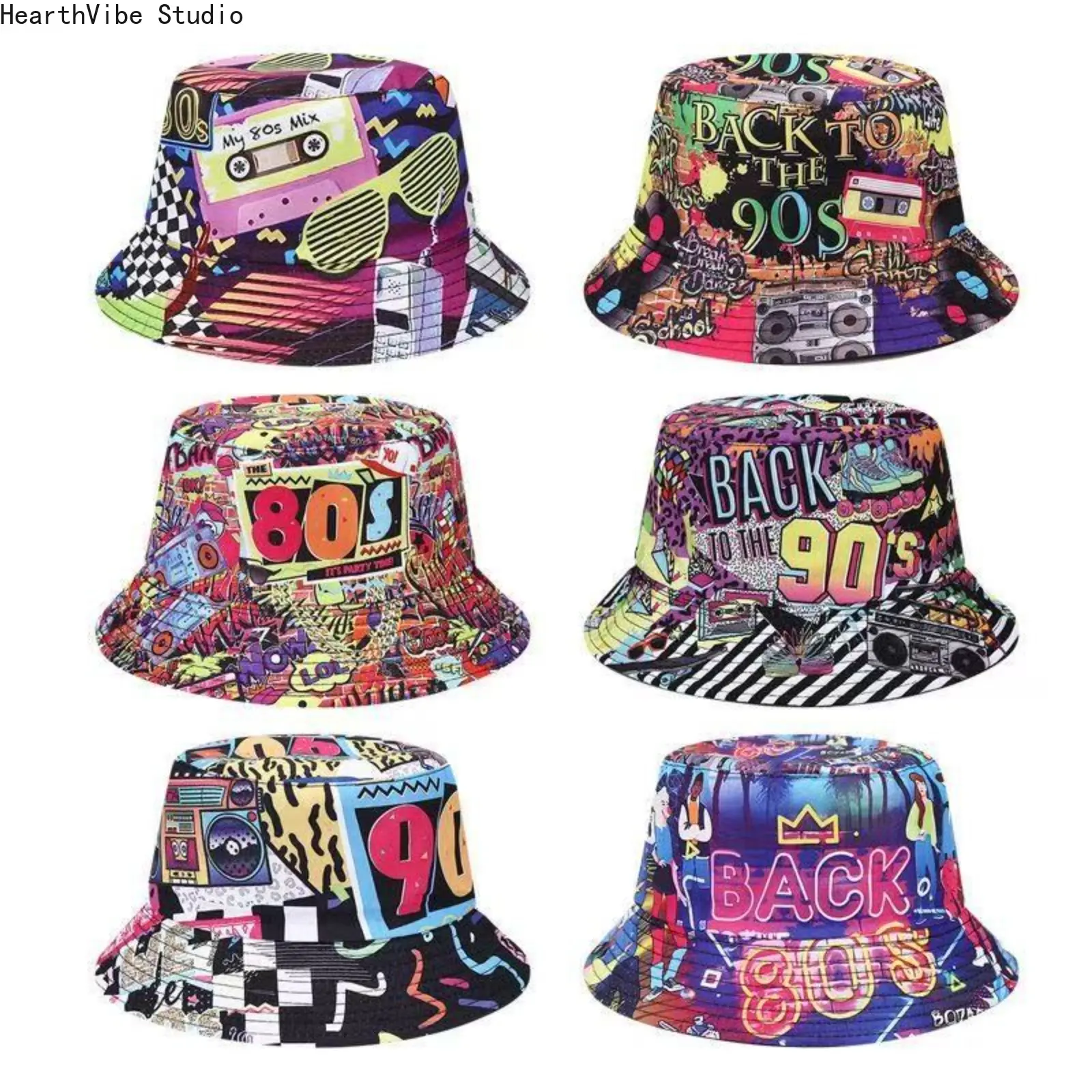 Reversible Graffiti Bucket Hat for Men & Women, Aesthetic Y2K Streetwear Sun Hat, 2-in-1 Vintage Hip Hop Fisherman Cap, Vibrant Outdoor Festival Accessory, Packable Travel Gear, Summervibes - One Size,summerwins