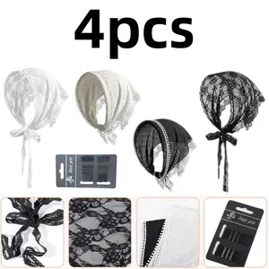 4 piece Lace Bandanas Head Scarf Vintage Knitted Headband Hollow Crochet Bandanas Headbands Mesh Head Coverings Rhinestone Headscarf