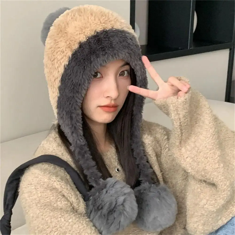 Women Fashion Warm Thickened Plush Hat Windproof Coldproof Solid Color Ear Protection Bonnet Caps for Autumn Winter
