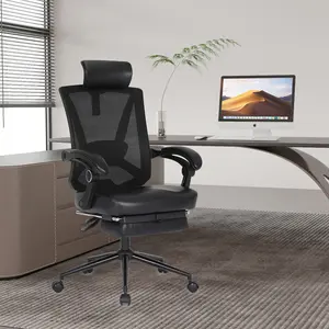 Misolant Ergonomic Office Chair with Footrest, Ergonomic Desk Chair with Adjustable 2D Lumbar Support, High Back Office Chair with Adjustable Headrest, Comfortable Leather Office Chair RMI600 blue office chair office furniture