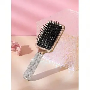 Women's High-Quality Artificial Gemstone-Embedded Long-Handle Air Cushion Comb, Anti-Static Scalp Massage Tool, Fashionable Hair Care & Styling Accessory (1 Piece, Suitable for Salons, Travel)