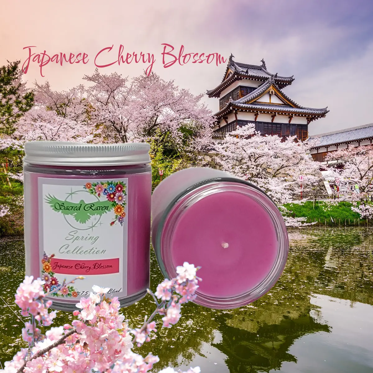 Sacred Raven Japanese Cherry Blossom 7.5oz Soy Blend Candle - Handmade