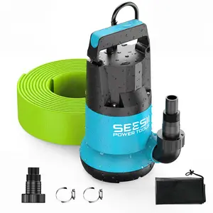 SEESII 1HP Submersible Water Pump, 4755GPH High Flow Sump Pump with 23ft Hose Kit, Anti-Clogging Filter Net for Swimming Pool Hot Tub Pond Basement Rooftop Garden Water Removal#SummerVibes