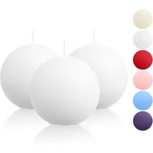 Ball Pillar Candles Set of 3 White 3Inch Unscented Handpoured Weddings, Home Decoration, 75 Hour