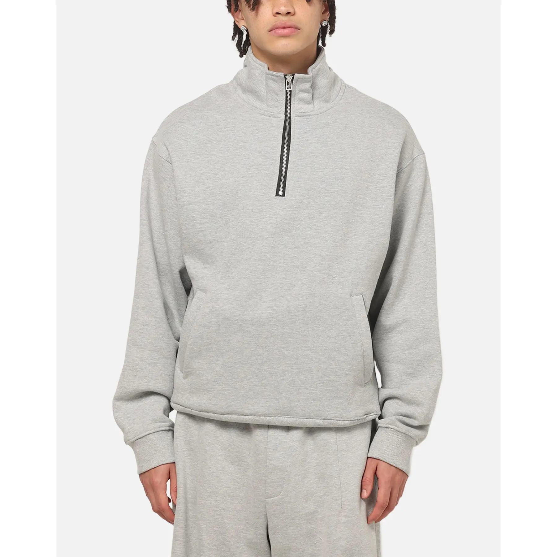 American Thrift Leisure Quarter Zip Mock Neck Sweater Grey Marle