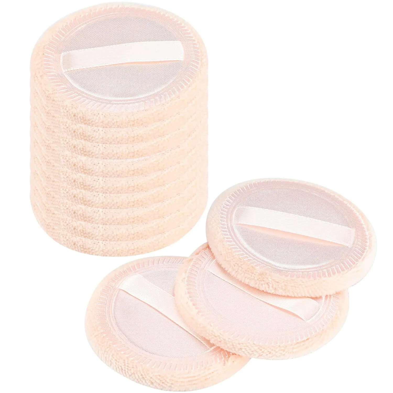 12-Pack Powder Puffs, Fluffy Cotton Makeup Pads for Foundation, Setting & Loose Powder, 2.36in Washable Cosmetic Applicators, Beige, Daily, Setting Powder, Pressed Powder