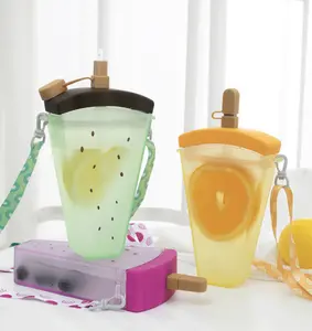 Fruit Design Water Bottle with Straw, 1 Piece Portable Drinking Cup for Adults&Children, Watermelon Orange Grape Design,  Gift Durable Design Water Bottle