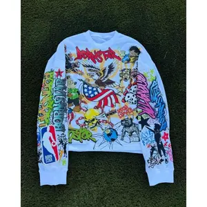 Harajuku Casual Hip-Hop High Street Trendy Brand Oversized Long-Sleeve T-Shirt for Men Y2K Goth Punk Anime Printed Tee Men’s Streetwear