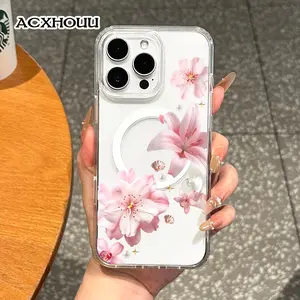 Girly Magnetic Case for iPhone11/12/13/14/15/16/17/promax, Pink Floral Elegance MagSafe Ready, Slim Fit, Drop-Proof | Perfect for Soft Girl Aesthetic