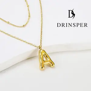 DRINSPER 26 Golden Bubble Letter Necklace, Trendy Ballon Initial Necklace for Women Girls Men, Golden Alphabet Pendant Necklaces, Fashion Personalized Jewelry, Cute Necklace Gift for Graduation, Daily Wear, Birthday, Father's Day