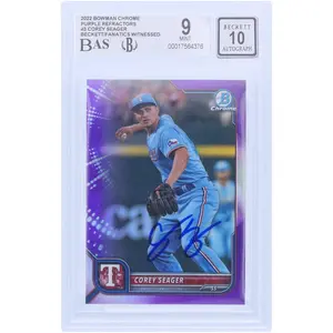 Corey Seager Texas Rangers Autographed 2022 Bowman Chrome Purple Refractor #3 #/250 Beckett Fanatics Witnessed Authenticated 9/10 Card - Fanatics Authentic Certified