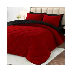 5 Pieces Twin Comforter Set, Reversible Bed in a Bag Twin Size, All Season Bedding Set with Comforter, Flat Sheet, Fitted Sheet, Pillowcases & Shams, Red & Black