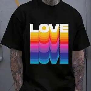 Rainbow Love Pride Graphic T-Shirt, LGBTQ+ Pride Month Casual Tee Tshirt Classic