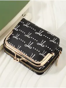 New Simple and Elegant Bow Printed Fashion Women's Credit Card Wallet, Zipper Coin Wallet, Detachable Small Wallet