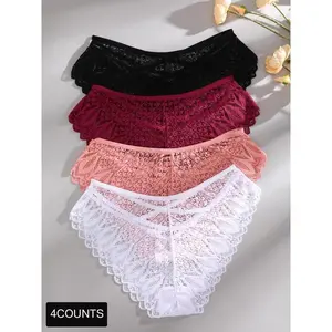 Women's Criss Cross Hollow Out Sheer Lace Knicker, Soft Comfy Breathable Drop Waist Panty for Daily Wear, Aesthetic Ladies Underwear for All Seasons
