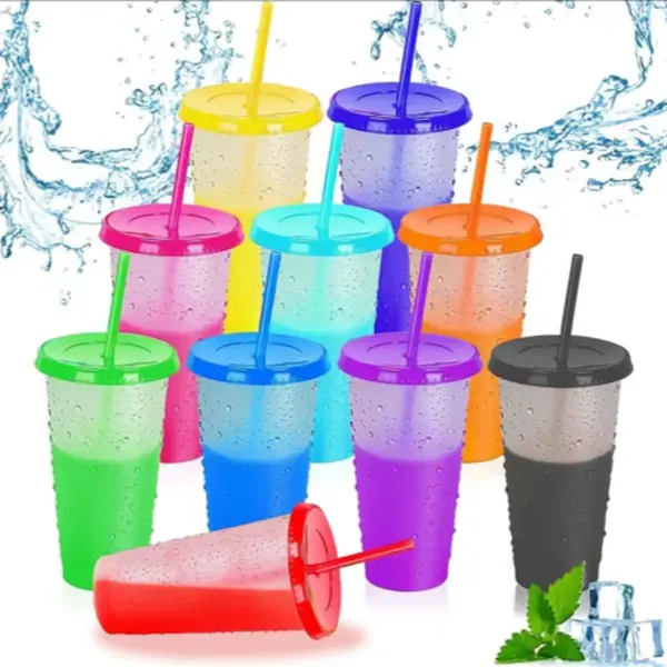 10Pcs 24oz Color Changing Cups with Lids and Straws, Color Changing Tumbler, Reusable Cups with Lids in Multicolors Perfect for Cold Drinks, Cold Coffee, Smoothie etc,for Parties and Travel#Summervibes
