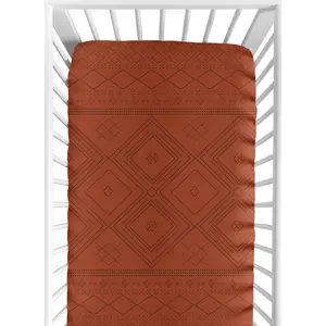 Sweet Jojo Designs Tribal Boho Dot Boy or Girl Fitted Crib Sheet Baby or Toddler Bed Nursery - Rust Orange and Black Woodland Bohemian Southwest Geometric Arrow Gender Neutral Aztec Mud Cloth