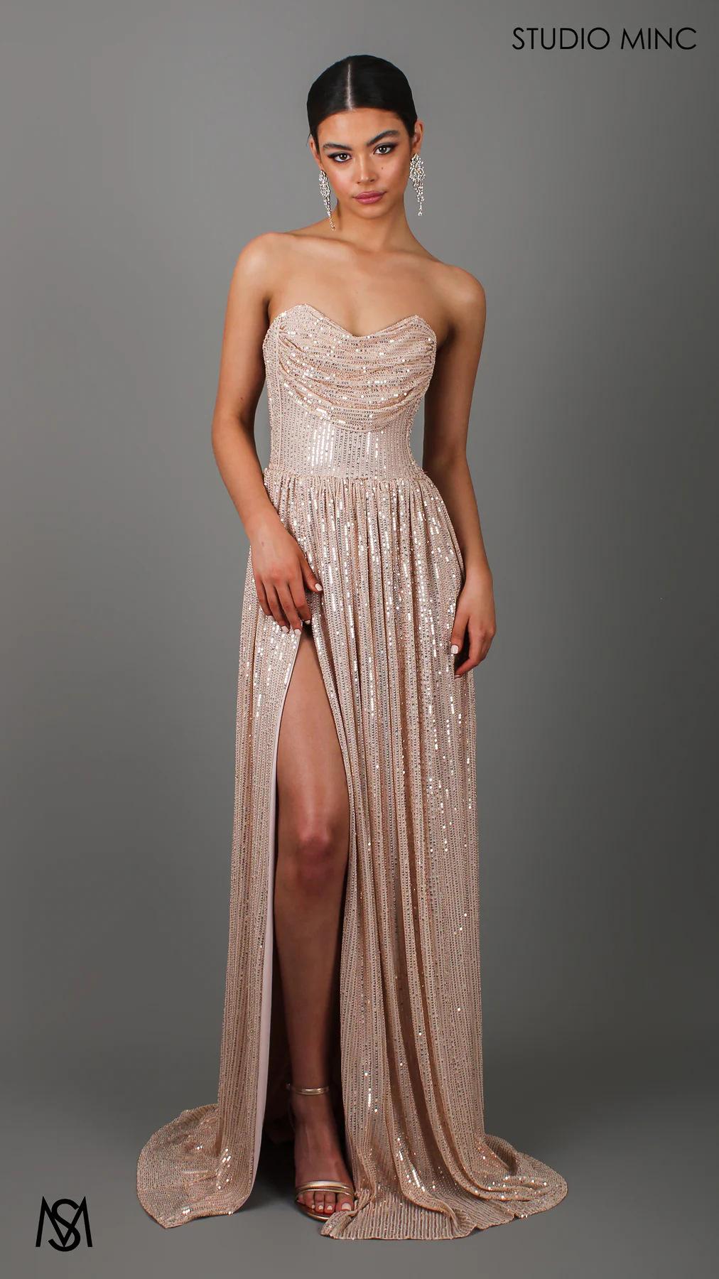 Sequin Slit Maxi Ball Gown | Strapless Prom Dress Women