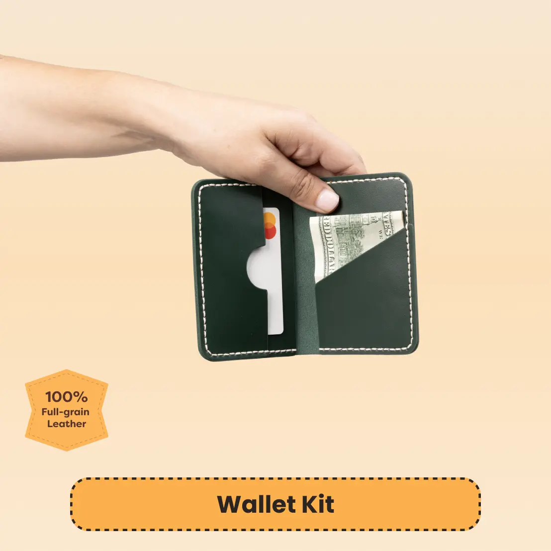 DIY Leather Wallet Kit for Beginners – Make Your Own Handmade Wallet – Full Grain Leather Craft Kit with Tools – Card Holder Wallet
