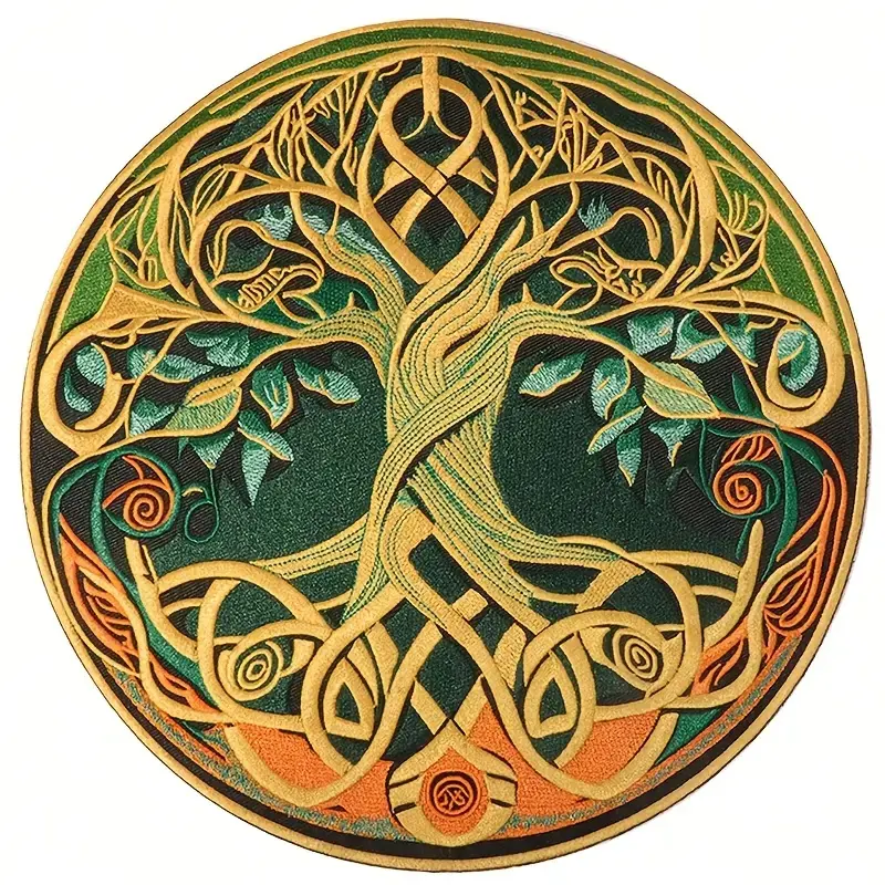 1-Pcs Celtic Tree of Life Embroidery Back Patch - Ultra-Large Iron-On & Sew-On Applique, Heat Press Transfer for Sewing Enthusiasts, Enhances the Look of Jackets & Backpacks