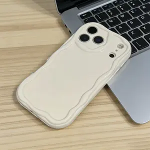 Cream Wavy iPhone Case for iPhone 17 16 15 14 13 12 11 X Pro/Pro Max/Plus/Air, Cute Glossy Aesthetic Curly Wave Frame, Slim Thin Soft TPU Silicone Shockproof Protective Cover