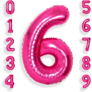 40 Inch Hot Pink Large 6 Number Balloons Big Foil Helium Number Balloons 0-9 Jumbo Happy 6th Mylar Birthday Party Decorations for Girl Anniversary Party Supplies