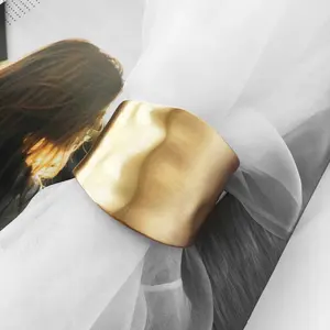 Wide Wavy Bracelet – Matte Gold-Tone Stainless Steel