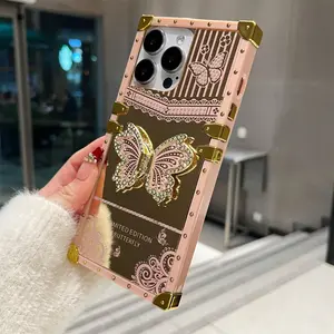 Creative Gold Edge Butterfly Kickstand Phone Case, Shockproof & Anti-Drop Protective Cover, Compatible with iPhone 16/15/14/13 Pro Max, Durable Protection Against Drops and Scratches