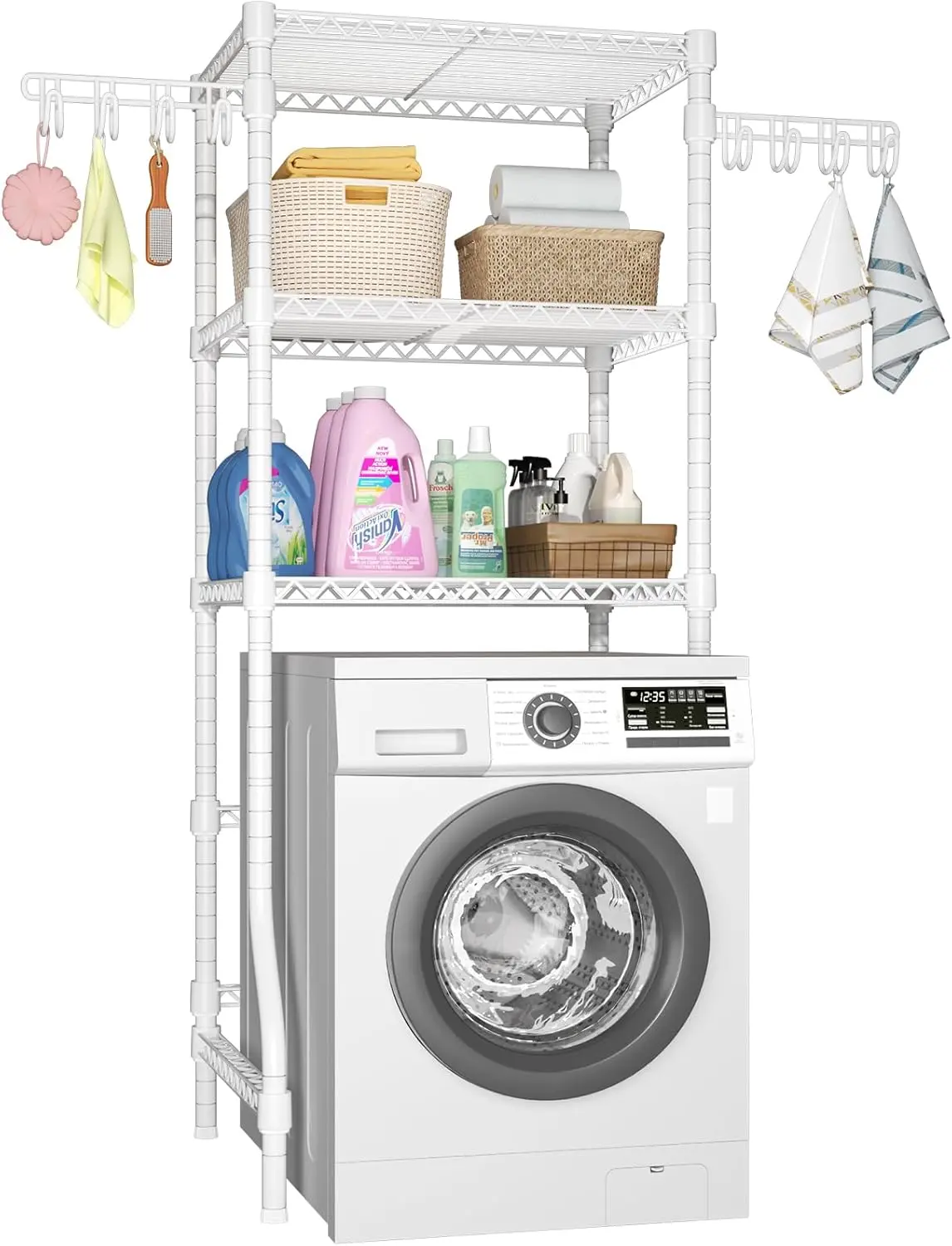 U8 Mini Laundry Room Storage Organizer, Over The Washer and Dryer Storage Shelves for Laundry Organization, 29.5W x 17. x 76.2H, Suit Washing Machine Width Within 27.1, Hold 304 lb, White