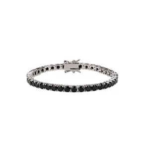 istone 14K Gold Plated Black Cubic Zirconia Adjustable Tennis Bracelet, Hypoallergenic Stackable Jewelry Gift