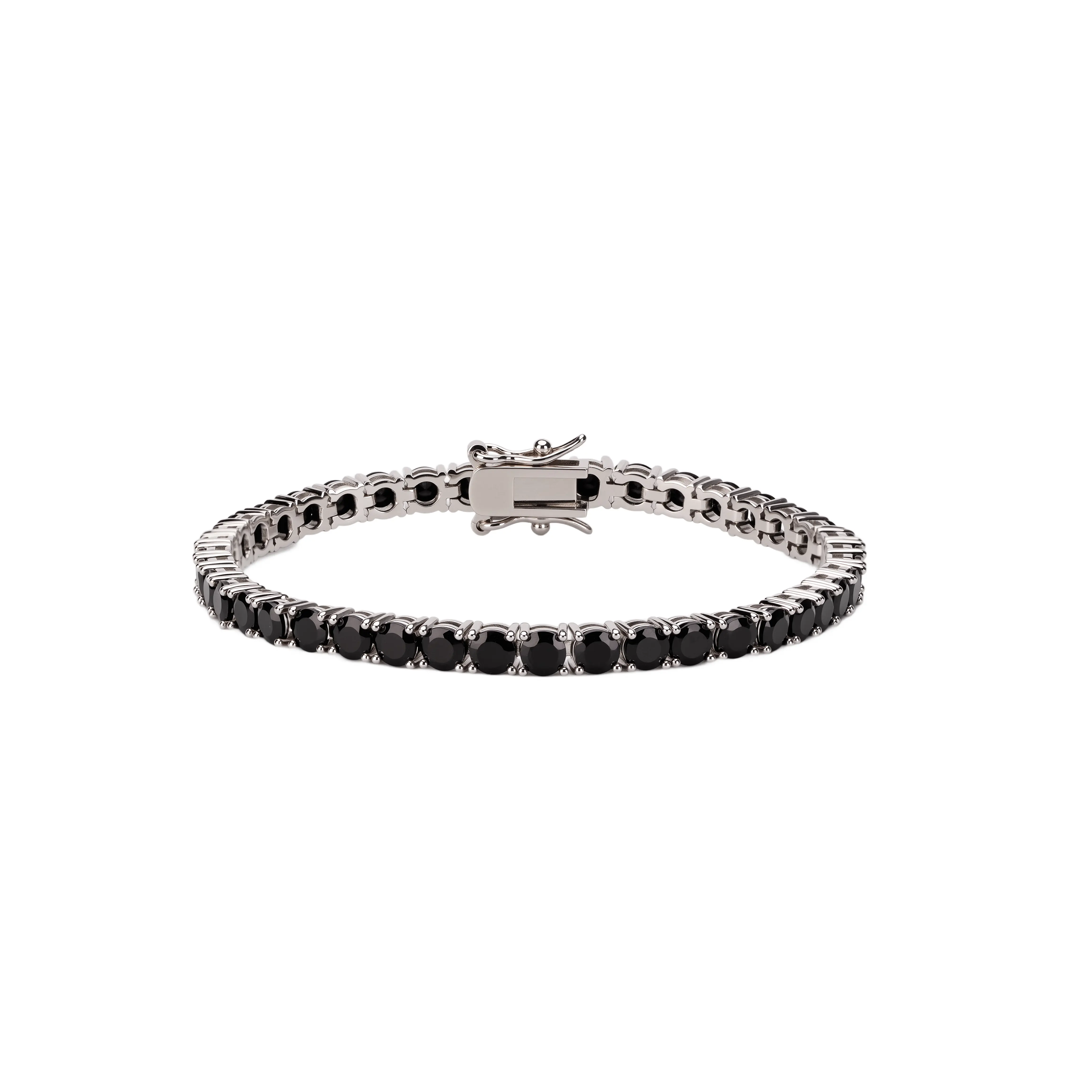 istone 14K Gold Plated Black Cubic Zirconia Adjustable Tennis Bracelet, Hypoallergenic Stackable Jewelry Gift
