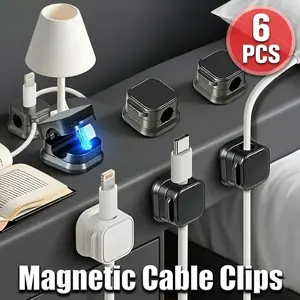 6-Piece Magnetic Cable Clips Set, Desktop & Bedside Adhesive Cable Organizer, Office Supplies, Multi-Function Cable Management System, No Drilling Required