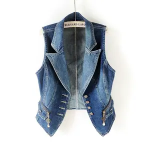 Casual Female Tops Women Denim Vest Jacket Spring Autumn Clothes Sleeveless Short Jeans Waistcoats Single-Breasted 5XL