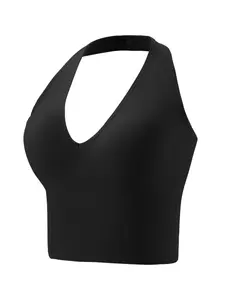 Women's Plus Size Basic Y2K Sleeveless Backless Top, Casual V Neck Tie Short Shirt, Streetwear for Girls, Daily Wear Fit