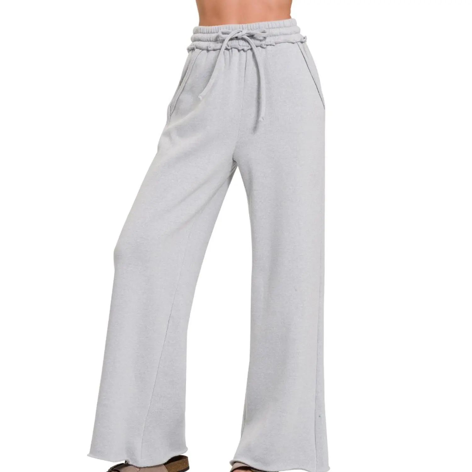 Zenana Fleece Exposed Seam Wide Leg Sweatpants