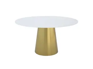 HomeRoots 555161 30 x 54 x 54 in. Gray White & Gold Marble & Metal Pedestal Base Round Top Dining Table