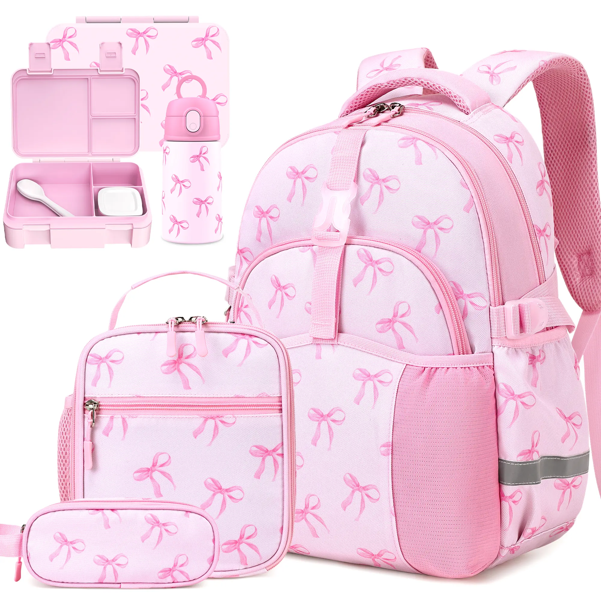 Similove Unisex Elementary School Backpack for 4-8 Year Olds - 15in School Book Bag with Leakproof Lunch Box, Pencil Case, Fork+Spoon, Optional 34oz Bento Box & 13oz Water Bottle - Backtoschoolshopping Storage Bag