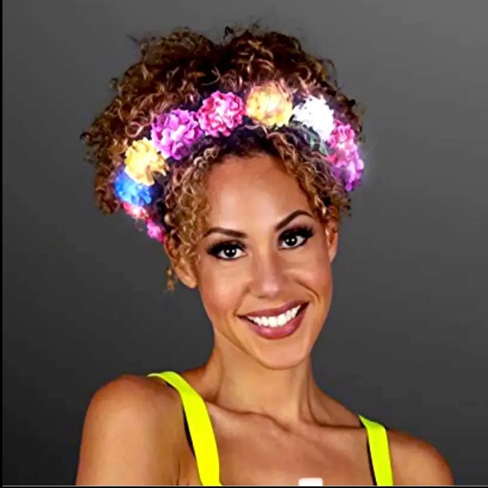 LED Rainbow Flower Crown Headband for Festivals and Concerts