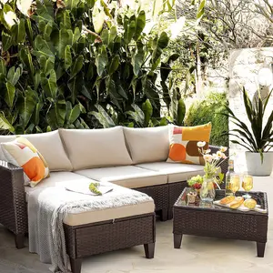 HOMALL 5 Pieces Outdoor Patio Furniture Sofa Set Wicker Rattan Sectional Sofa Sets with Ottoman