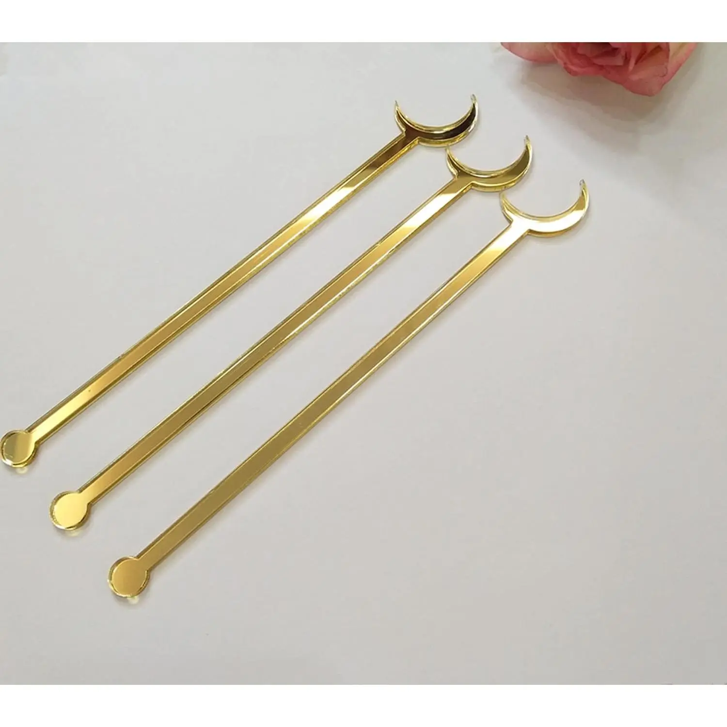 Pack of 20 Drink Stirrers, Cocktail Drink Stir Sticks, Acrylic Mirrored Moon Drink Stirrers for Wedding Party Decorations (Gold Mirror)