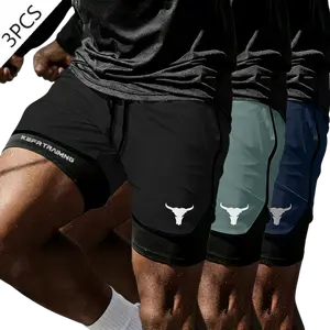 3 Pack Men's Quick Dry Workout Shorts, Lightweight Polyester Running Shorts with Drawstring, Liner & Graphic Print for Gym & Outdoo