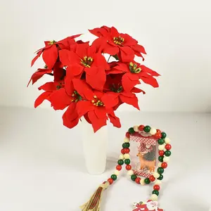 Artificial Red Flower, Artificial Bush, Red Christmas Flower Velvet, Artificial Red Flower Stem Bouquet, Used for Party Home Vacation Decoration