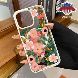 Stylish Floral Charm Pattern Magnetic Phone Case Supports Wireless Charging for iPhone 15 16 14 Pro Max 13 12 11 XR XS Plus E Shockproof Non Slip Protection Silicone Transparent Acrylic Cover Cellphone Protective