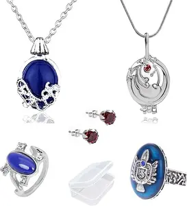 6 Pcs Vampire Vintage Jewellery Set Elena Gilbert Vervain Locket Pendant Necklace Katherine Earrings Stefan Ring