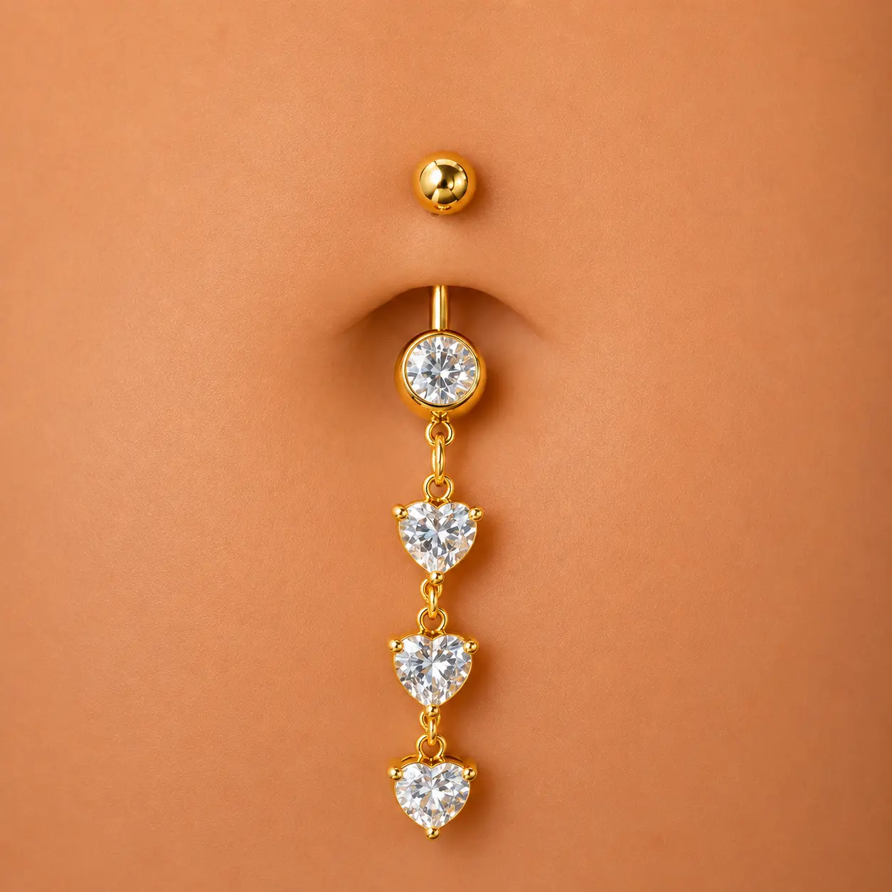 Triple Heart Belly Ring (8mm-16mm Customizable)