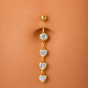 Triple Heart Belly Ring (8mm-16mm Customizable)