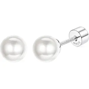 ZELORES 1 Pair Silver Pearl Earrings for Women 18K Gold Plated Small Pearl Stud Earrings White Pearl Flat Back Earrings Brides Bridesmaids Wedding Earrings Jewelry