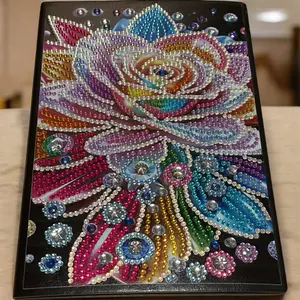 Rainbow Rose Diamond Art Notebook Sparkly Rhinestone Journal Aesthetic Stationery with Vibrant Colors and Glittering Details